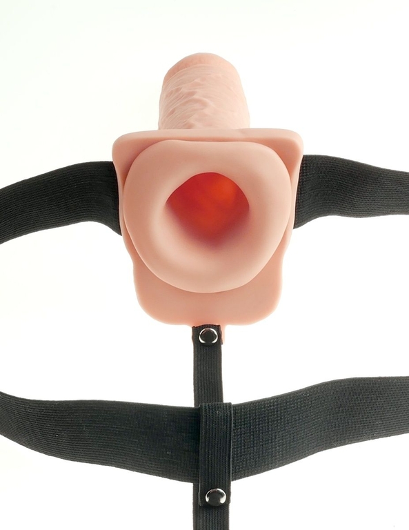 Телесный перезаряжаемый вибрострапон 7  Hollow Rechargeable Strap-on with Balls - 20,3 см.