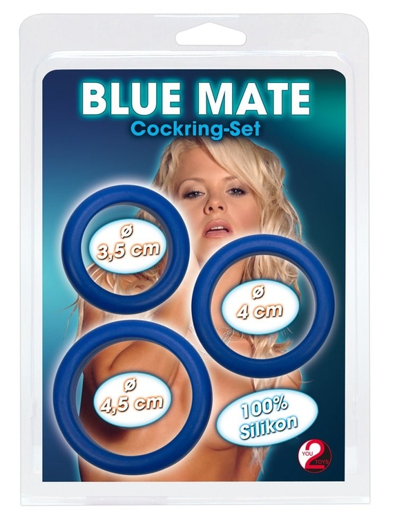 Набор из 3 синих эрекционных колец Blue Mate