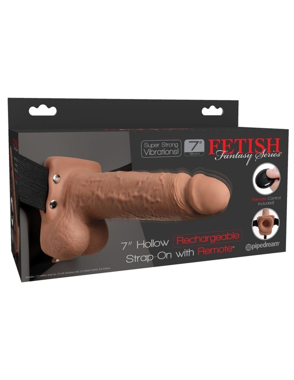 Кофейный перезаряжаемый вибрострапон 7  Hollow Rechargeable Strap-on with Balls - 20,3 см.