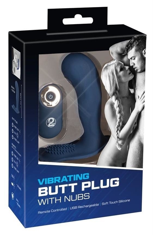 Синий вибростимулятор простаты Vibrating Butt Plug - 11,7 см.