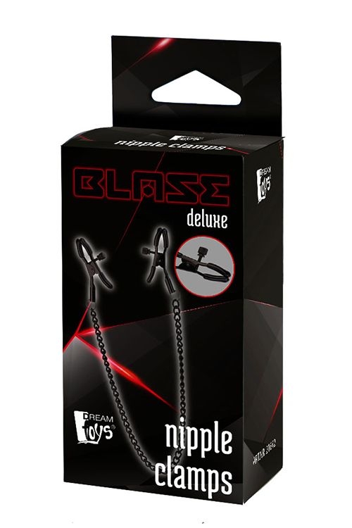 Черные зажимы на соски на цепочке BLAZE DELUXE NIPPLE CLAMPS