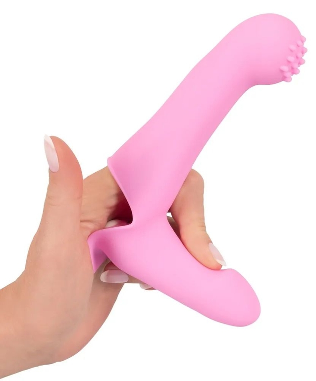 Нежно-розовая двойная вибронасадка на палец Vibrating Finger Extension - 17 см.