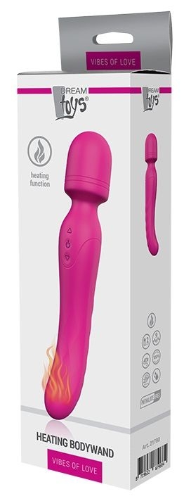 Ярко-розовый жезловый вибратор Heating Bodywand с нагревом - 23,2 см.