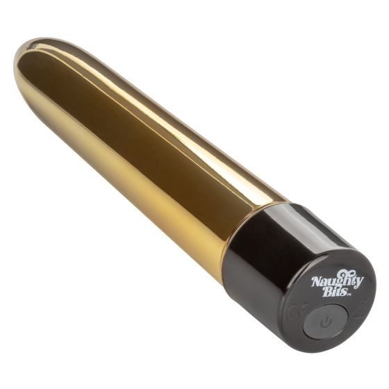 Золотистый классический вибратор Naughty Bits Gold Dicker Personal Vibrator - 19 см.