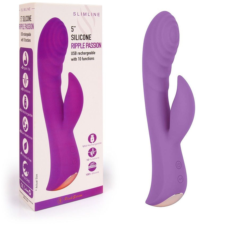 Фиолетовый вибромассажер-кролик 5  Silicone Ripple Passion - 19,1 см.