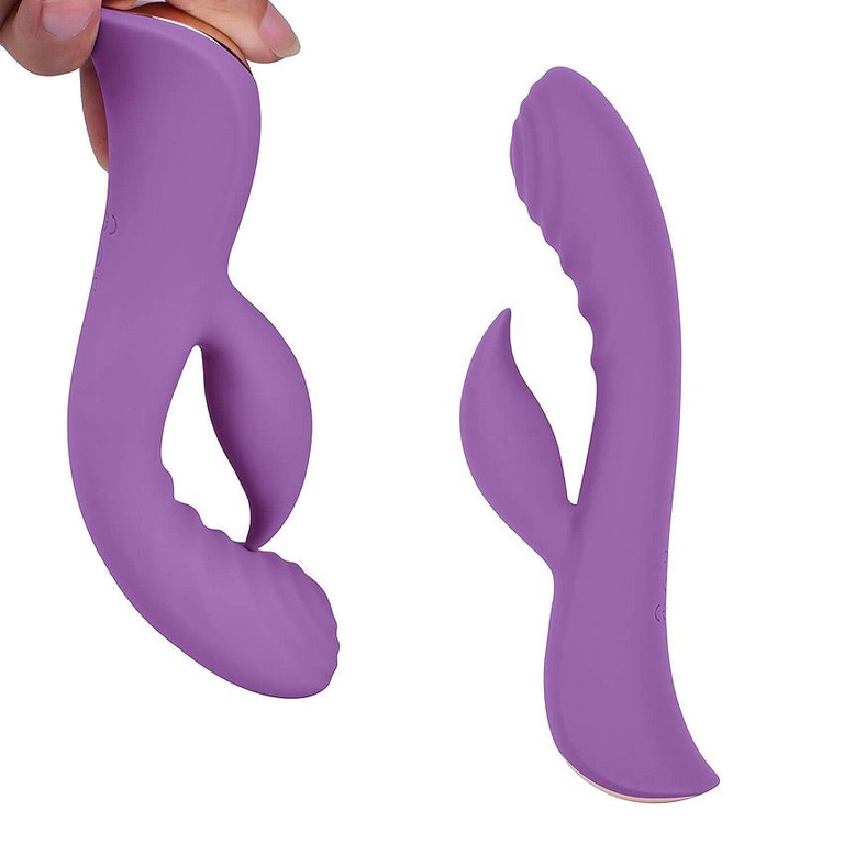 Фиолетовый вибромассажер-кролик 5  Silicone Ripple Passion - 19,1 см.