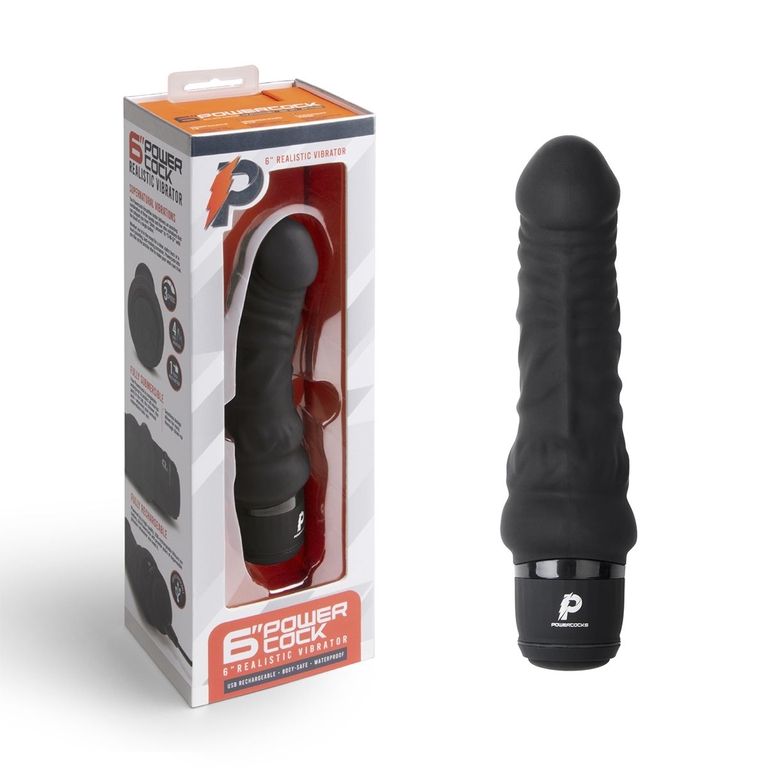 Черный вибратор-реалистик 6  Realistic Vibrator - 17 см.