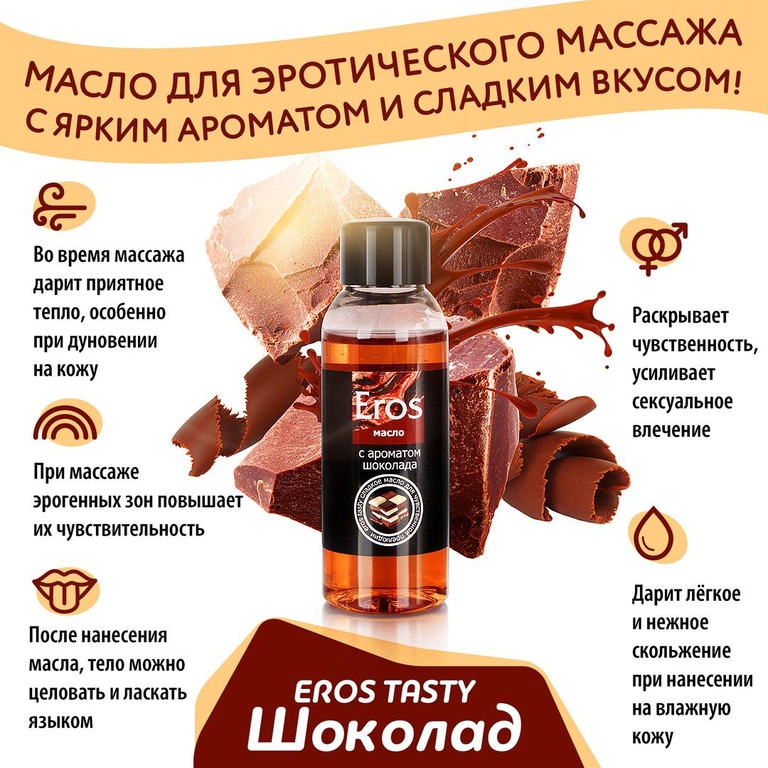 Масло массажное Eros tasty с ароматом шоколада - 50 мл.