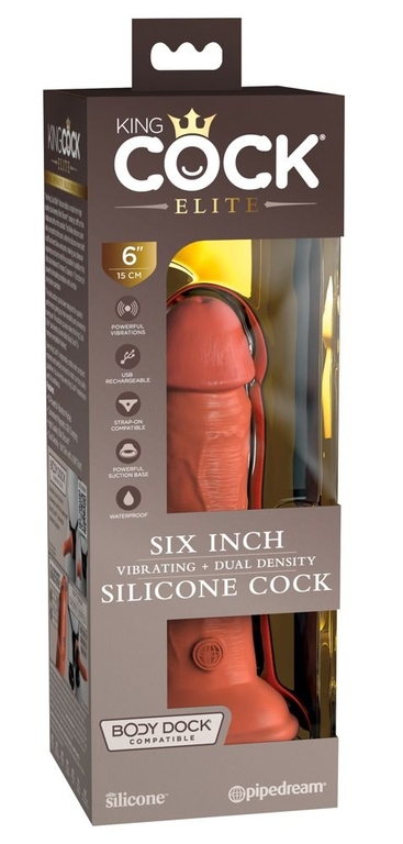 Фаллоимитатор цвета карамели 6  Vibrating Silicone Dual Density Cock - 17,8 см.