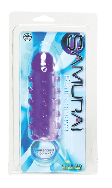 Закрытая фиолетовая насадка с пупырышками SAMURAI PENIS SLEEVE PURPLE - 14,5 см.