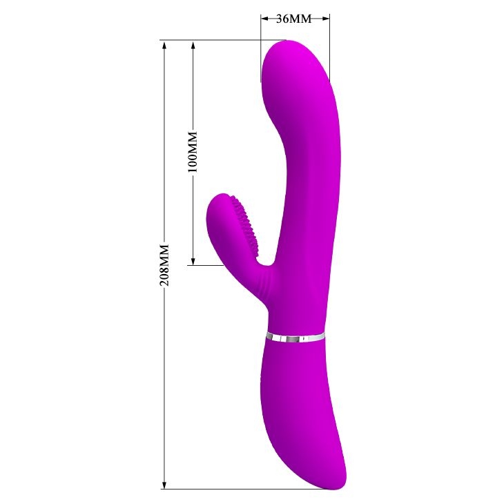 Лиловый вибратор-кролик с подвижной клиторальной щеточкой Clitoris Vibrator - 20,8 см.