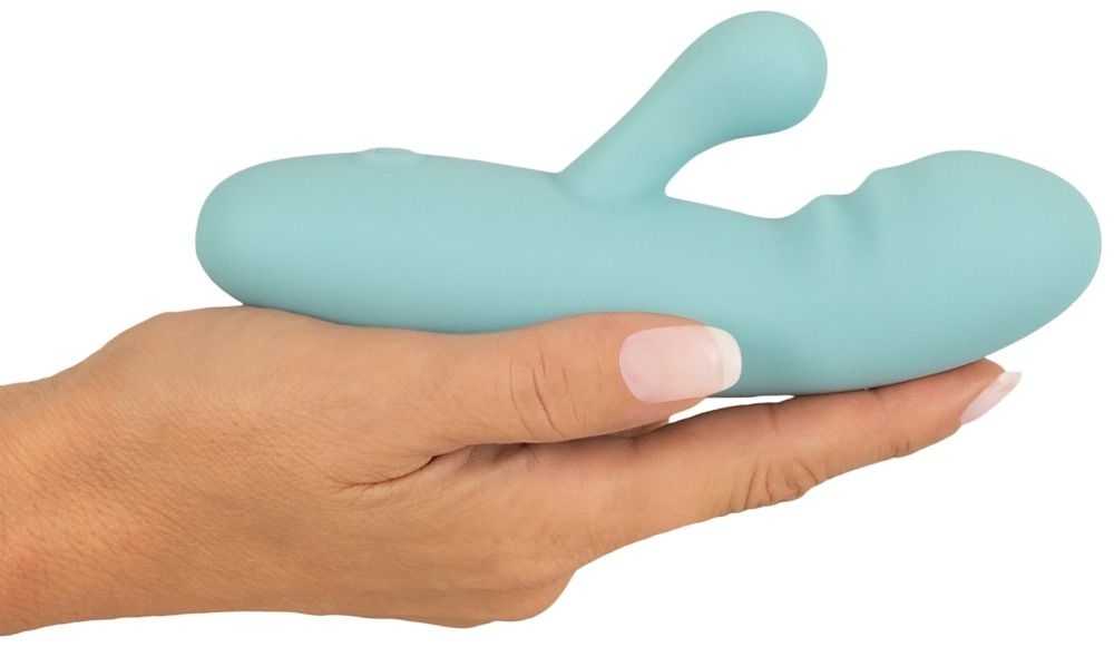 Бирюзовый мини-вибратор с клиторальным отростком Rabbit Vibrator - 15,5 см.