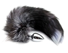 Серебристая анальная пробка с темным лисьим хвостом Black   White Fox Tail Size M