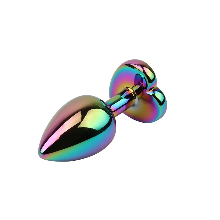 Радужная металлическая пробка Rainbow Heart Butt Plug - 7,1 см.