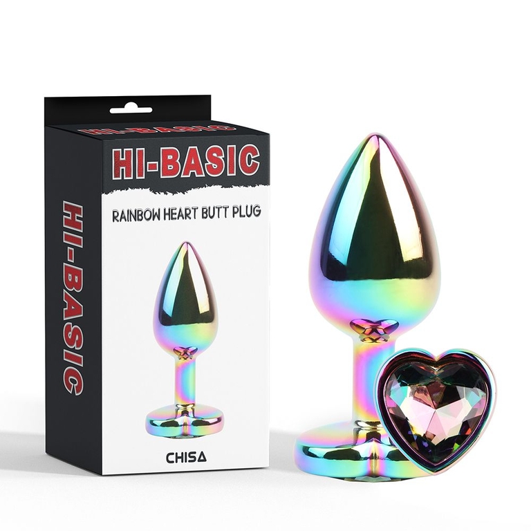 Радужная металлическая пробка Rainbow Heart Butt Plug - 7,1 см.