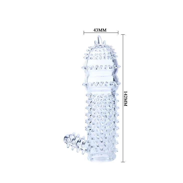 Прозрачная насадка на пенис с шипами и стимулятором клитора - 14,2 см.