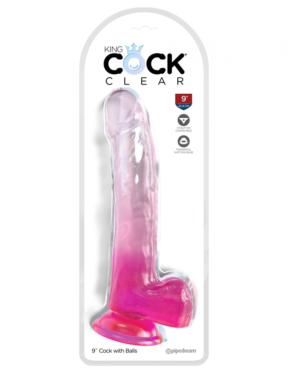 Розовый фаллоимитатор с мошонкой на присоске 9’’ Cock with Balls - 24,8 см.