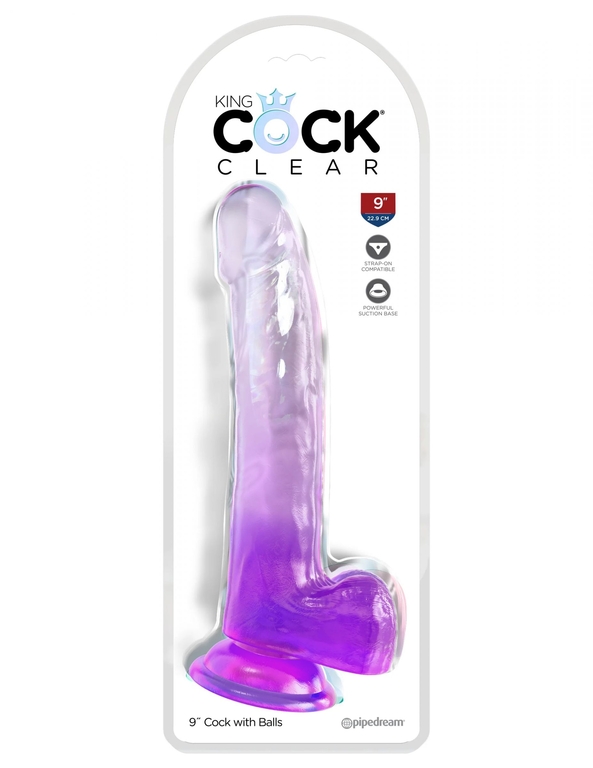 Фиолетовый фаллоимитатор с мошонкой на присоске 9’’ Cock with Balls - 24,8 см.