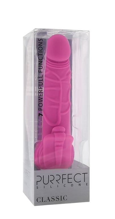 Розовый вибратор с лепестками у основания PURRFECT SILICONE CLASSIC 7INCH PINK - 18 см.