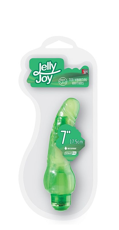 Зелёный гелевый вибратор JELLY JOY 7INCH 10 RHYTHMS GREEN - 17,5 см.