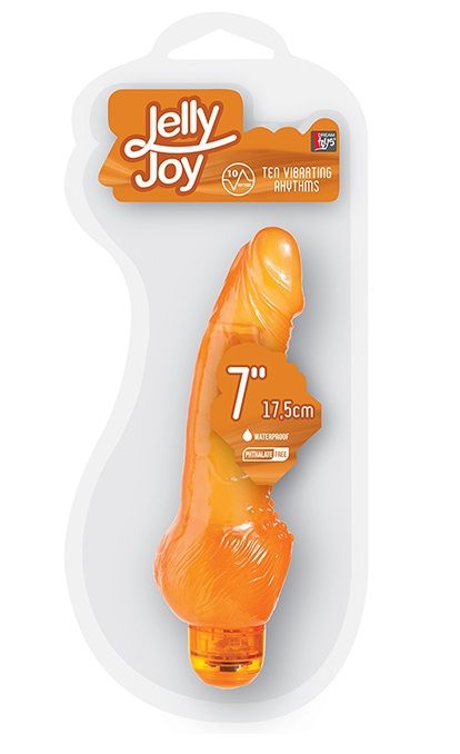 Оранжевый гелевый вибратор с широким основанием JELLY JOY 7INCH 10 RHYTHMS - 17,5 см.