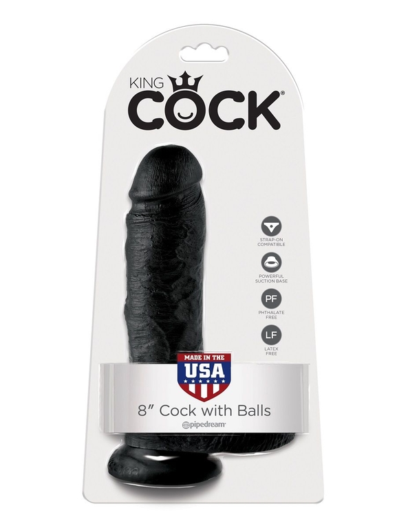 Чёрный фаллоимитатор 8  Cock with Balls - 21,3 см.