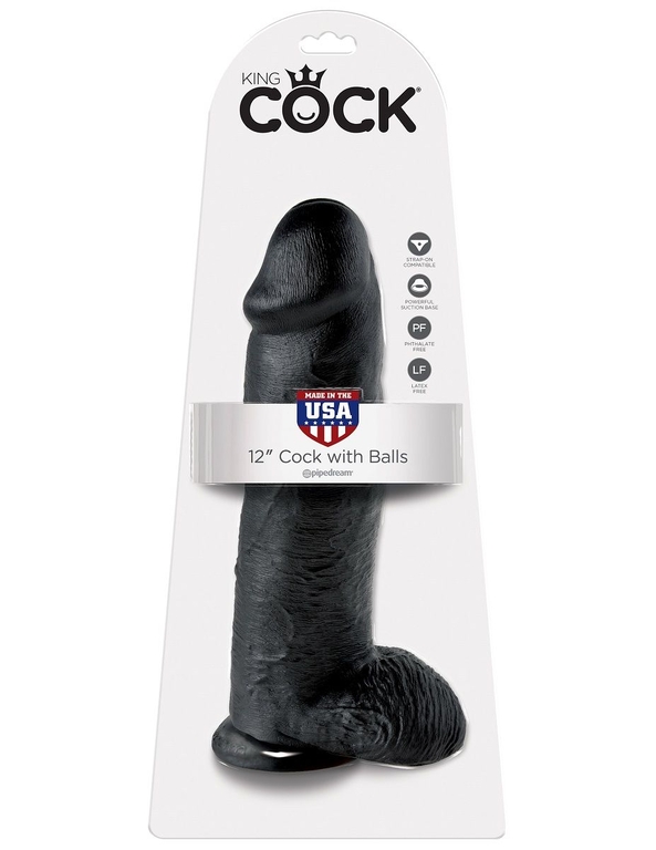 Чёрный фаллоимитатор-гигант 12  Cock with Balls - 30,5 см.