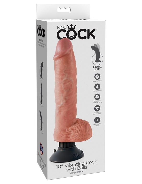 Телесный вибромассажер 10  Vibrating Cock with Balls - 25,4 см.