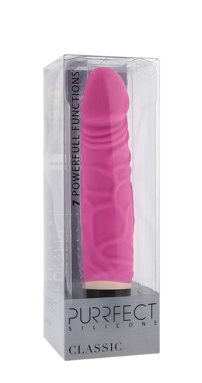 Ярко-розовый вибратор PURRFECT SILICONE CLASSIC 6.5INCH - 16,5 см.