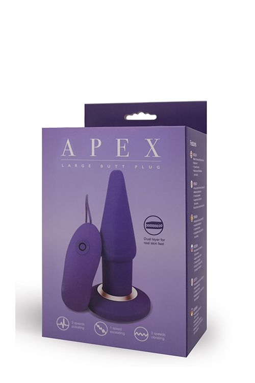 Фиолетовая анальная вибропробка APEX BUTT PLUG LARGE PURPLE - 15 см.