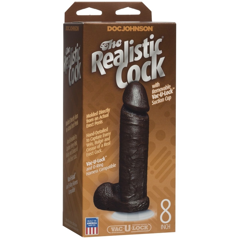 Коричневый фаллоимитатор The Realistic Cock 8” with Removable Vac-U-Lock Suction Cup - 20,57 см.