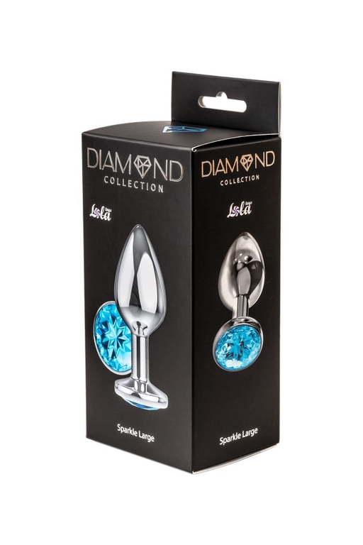 Большая серебристая анальная пробка Diamond Light blue Sparkle Large с голубым кристаллом - 8 см.