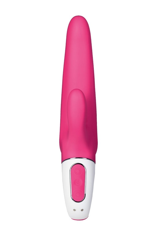 Ярко-розовый вибратор  Satisfyer Mr. Rabbit с клиторальным отростком - 22,1 см.