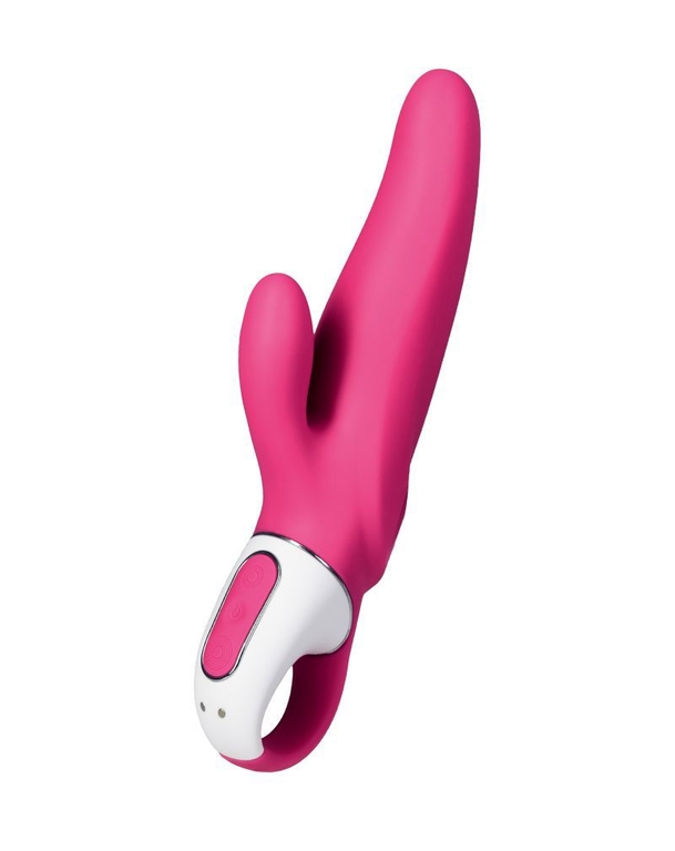 Ярко-розовый вибратор  Satisfyer Mr. Rabbit с клиторальным отростком - 22,1 см.